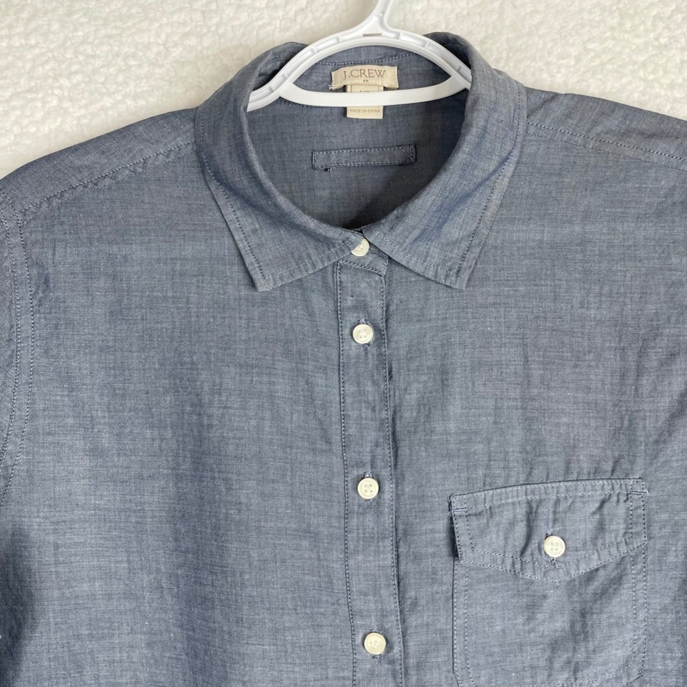 J.Crew Womens Blue Cotton Chambray Popover Shirt Roll Tab Sleeve XS 41346